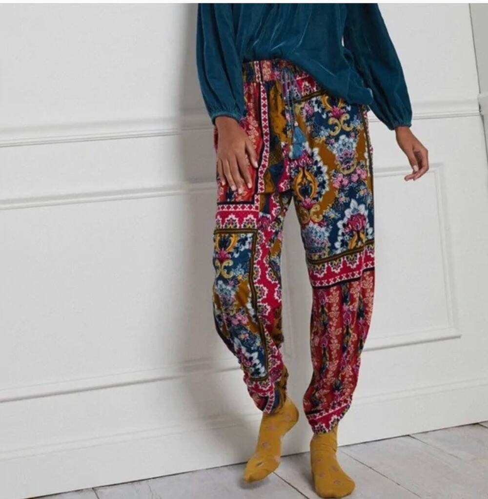 Anthropologie Womens M Multicolor Zadie Velvet Harem Pull On Lounge Pants Boho